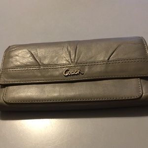 Coach Soho Pleated Leather Trifold Gray Wallet